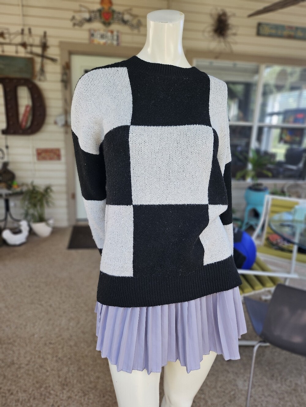 Christian Siriano Black & White Color Block Knit Sweater Size M
